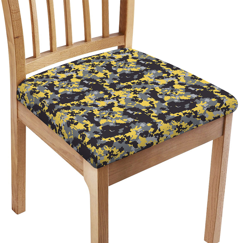 Yellow Black And Grey Digital Camo Print Chair Cushion Cover