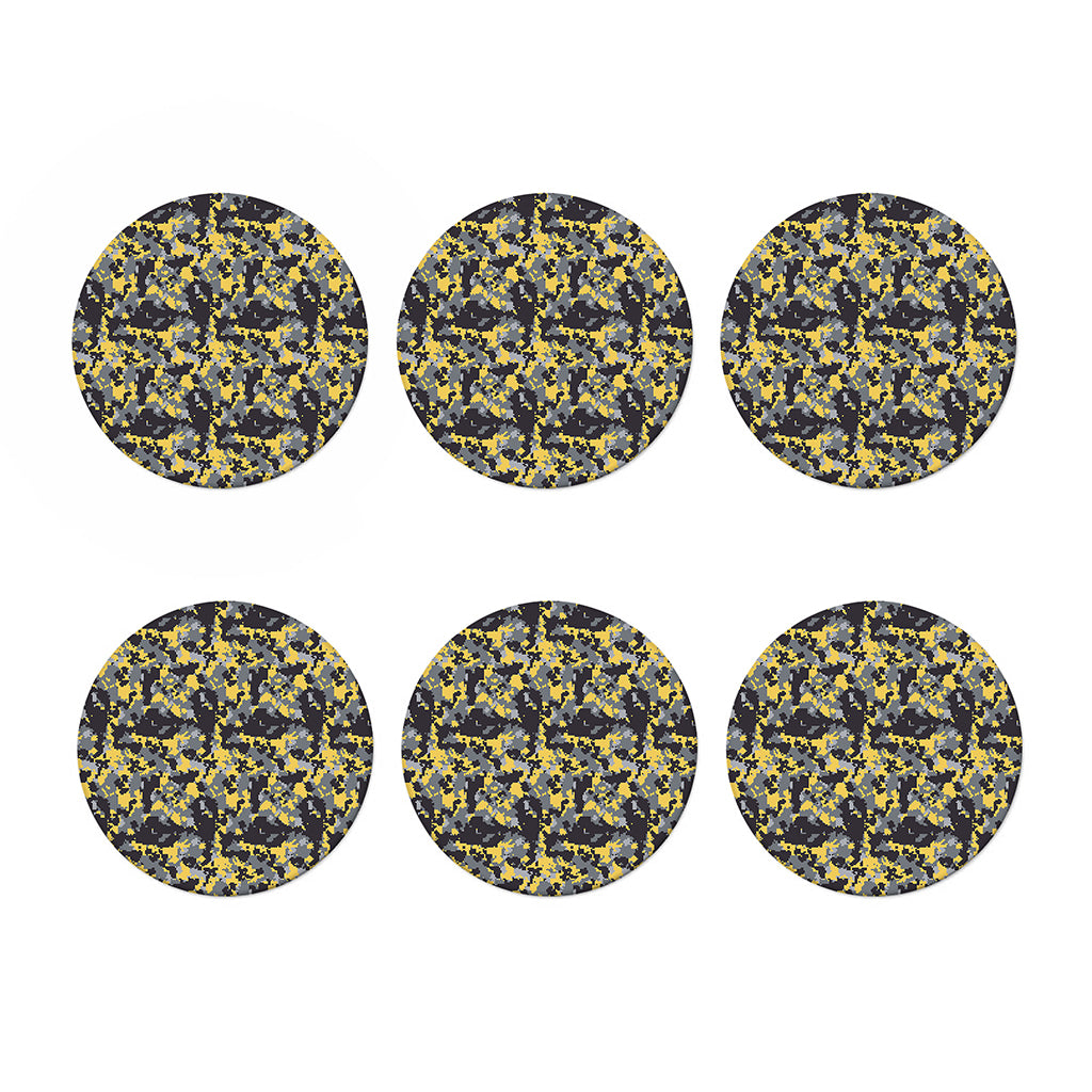 Yellow Black And Grey Digital Camo Print Coaster Set