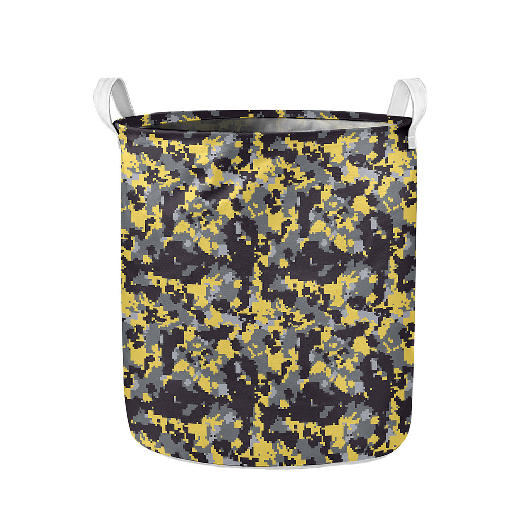 Yellow Black And Grey Digital Camo Print Collapsible Laundry Basket