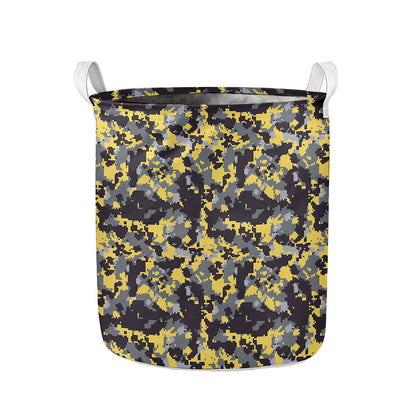Yellow Black And Grey Digital Camo Print Collapsible Laundry Basket