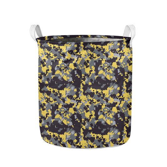 Yellow Black And Grey Digital Camo Print Collapsible Laundry Basket