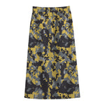 Yellow Black And Grey Digital Camo Print Cotton Front Slit Maxi Skirt