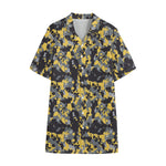 Yellow Black And Grey Digital Camo Print Cotton Hawaiian Shirt