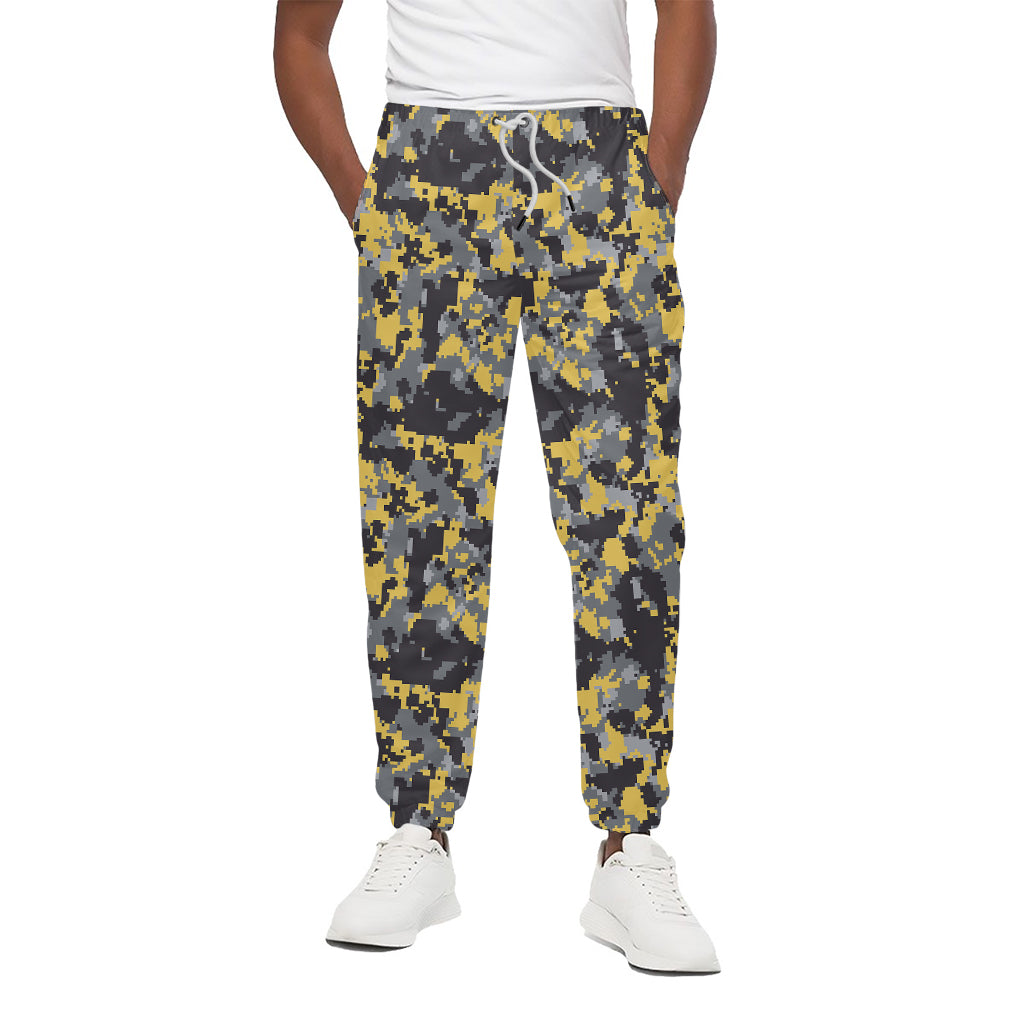 Yellow Black And Grey Digital Camo Print Cotton Pants