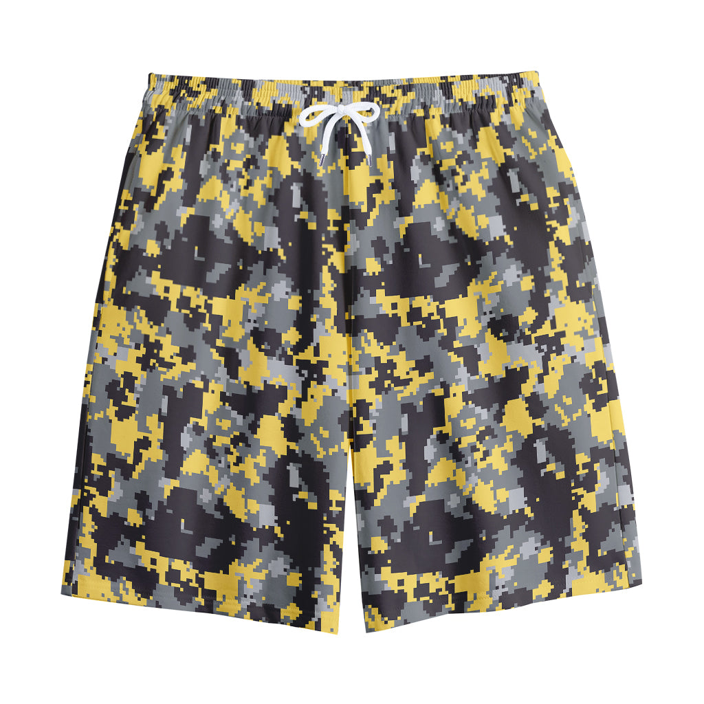 Yellow Black And Grey Digital Camo Print Cotton Shorts
