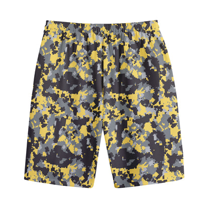 Yellow Black And Grey Digital Camo Print Cotton Shorts