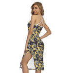 Yellow Black And Grey Digital Camo Print Cross Back Cami Dress