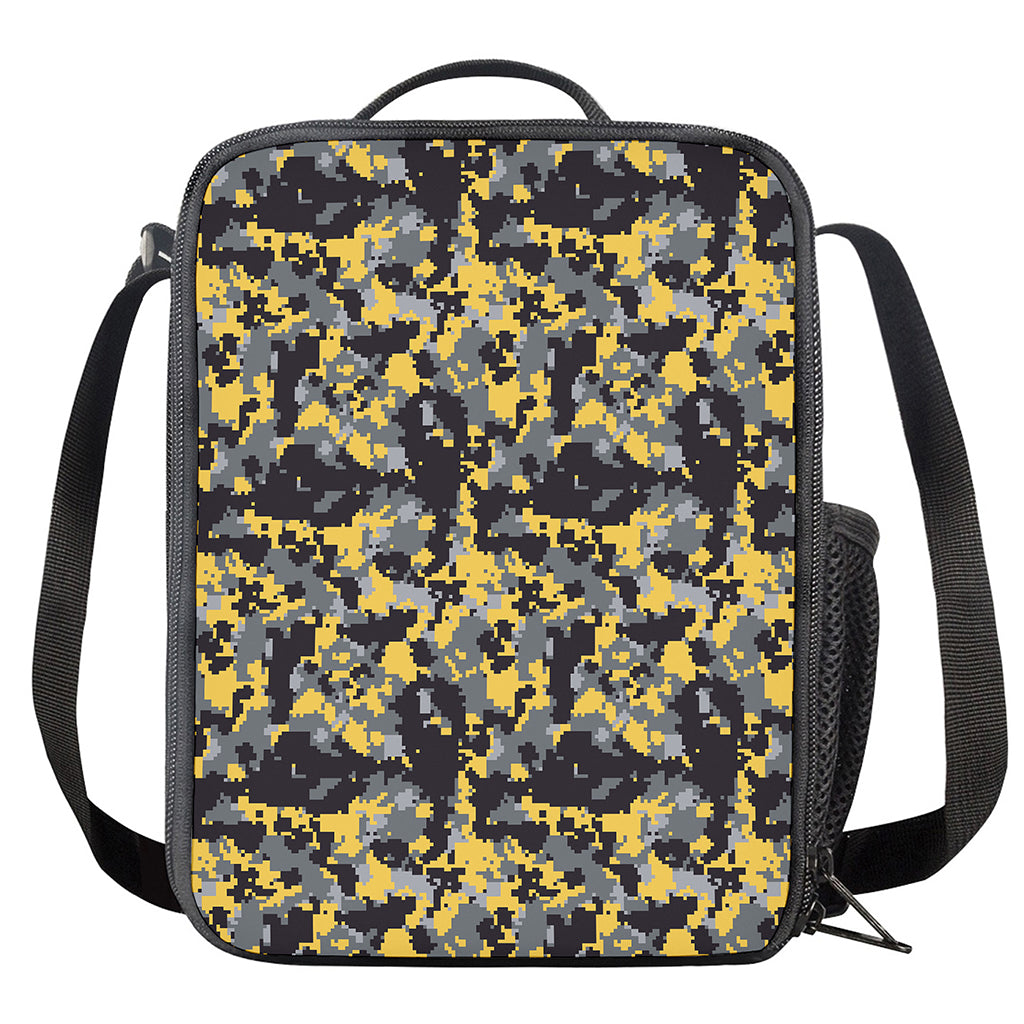 Yellow Black And Grey Digital Camo Print Crossbody Lunch Bag