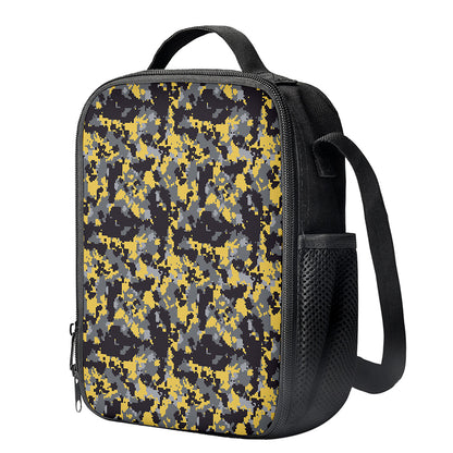 Yellow Black And Grey Digital Camo Print Crossbody Lunch Bag