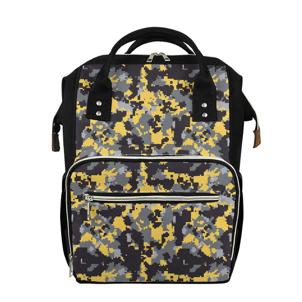 Yellow Black And Grey Digital Camo Print Diaper Bag