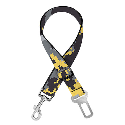 Yellow Black And Grey Digital Camo Print Dog Seat Belt