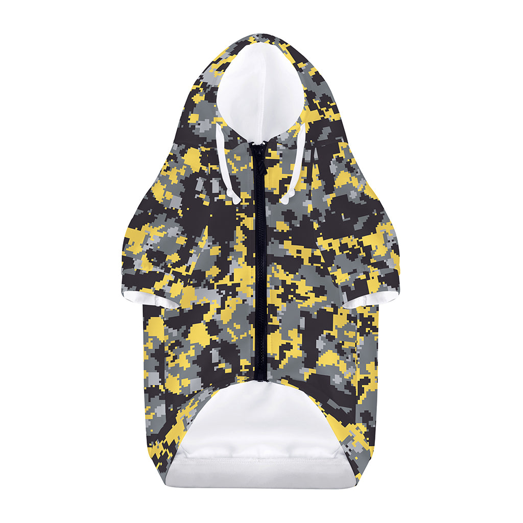 Yellow Black And Grey Digital Camo Print Dog Zip Up Hoodie