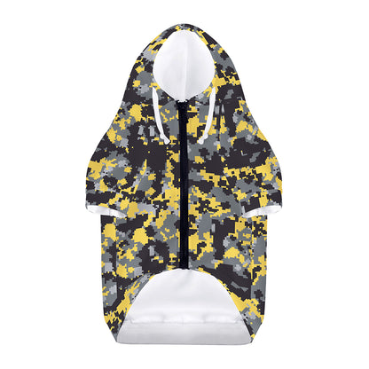 Yellow Black And Grey Digital Camo Print Dog Zip Up Hoodie