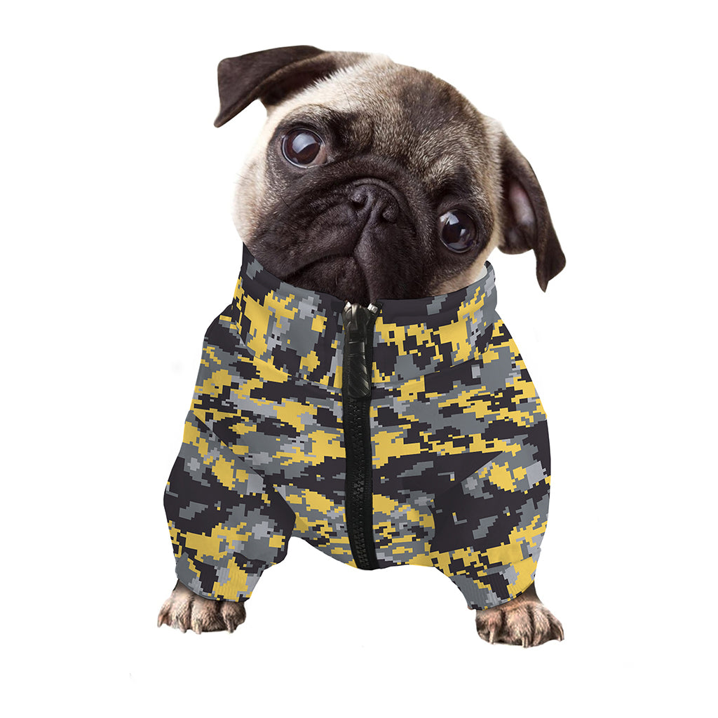 Yellow Black And Grey Digital Camo Print Dog Zip Up Jacket