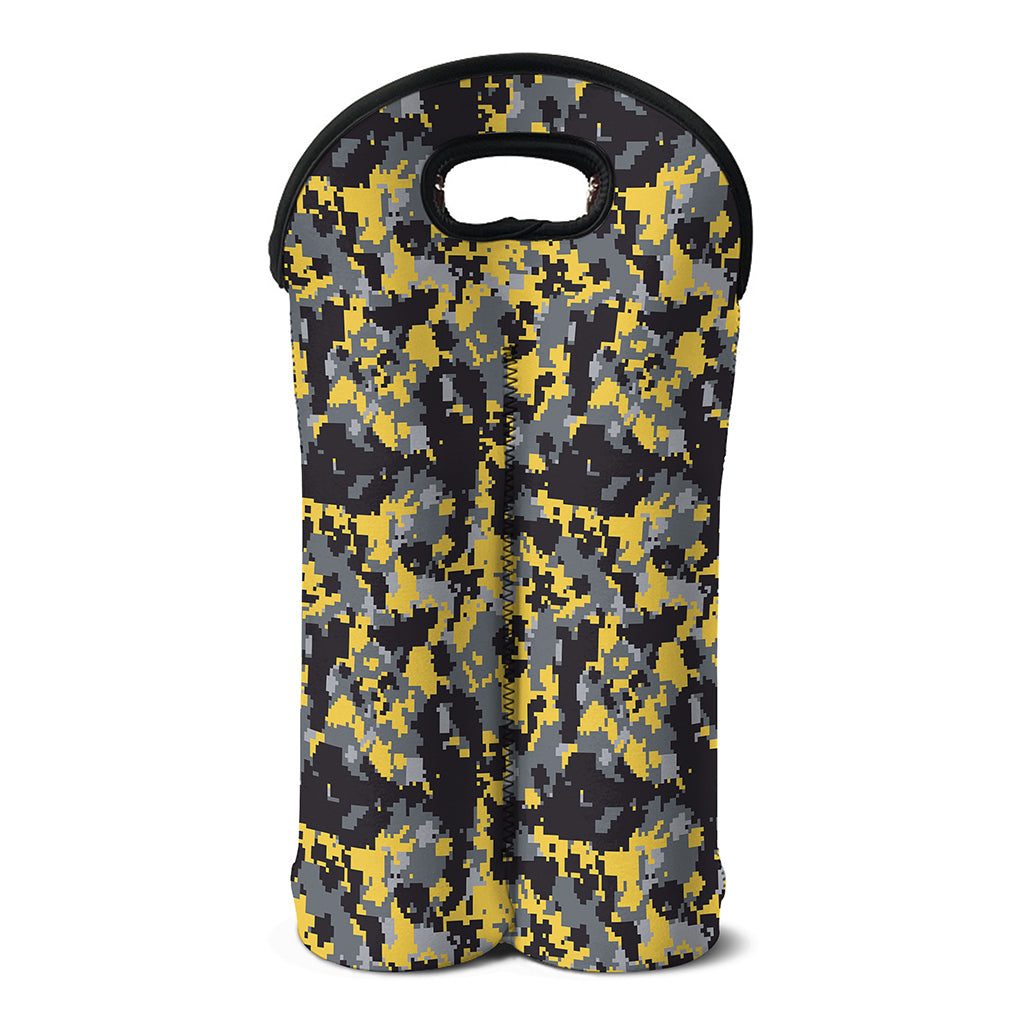 Yellow Black And Grey Digital Camo Print Double Neoprene Wine Tote