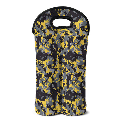 Yellow Black And Grey Digital Camo Print Double Neoprene Wine Tote