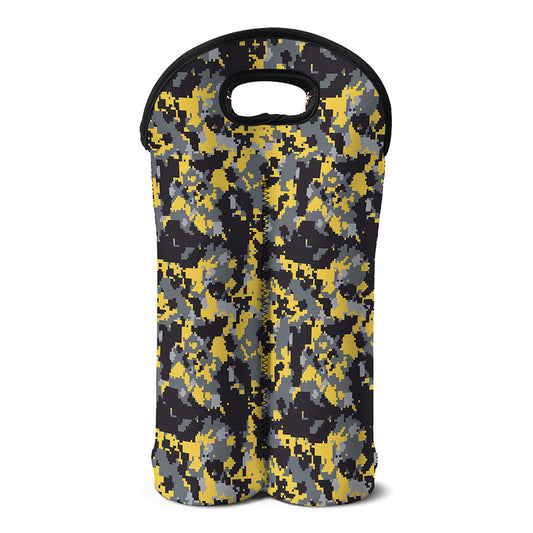Yellow Black And Grey Digital Camo Print Double Neoprene Wine Tote
