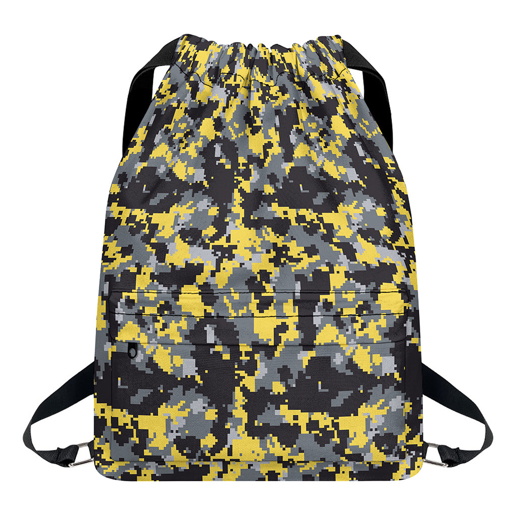 Yellow Black And Grey Digital Camo Print Drawstring Backpack