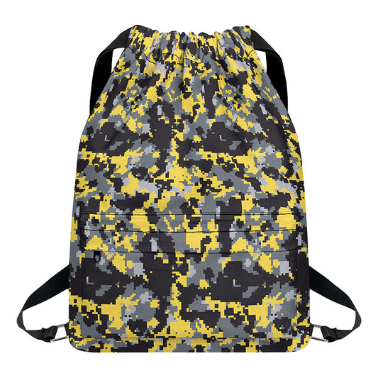 Yellow Black And Grey Digital Camo Print Drawstring Backpack