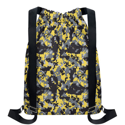 Yellow Black And Grey Digital Camo Print Drawstring Backpack