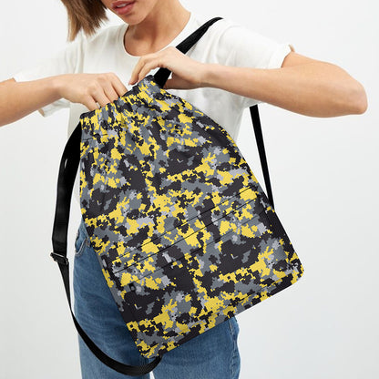 Yellow Black And Grey Digital Camo Print Drawstring Backpack