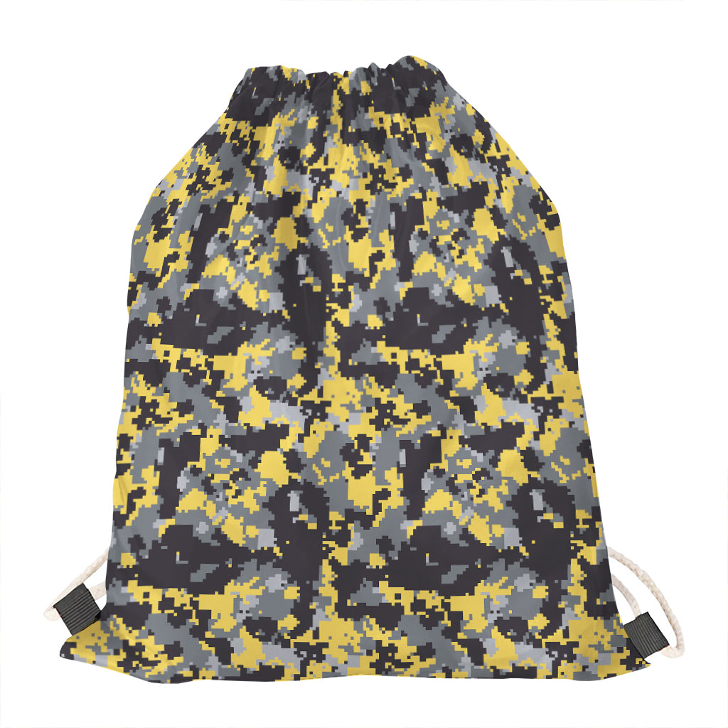 Yellow Black And Grey Digital Camo Print Drawstring Bag