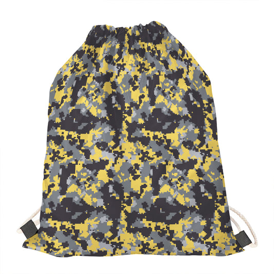 Yellow Black And Grey Digital Camo Print Drawstring Bag