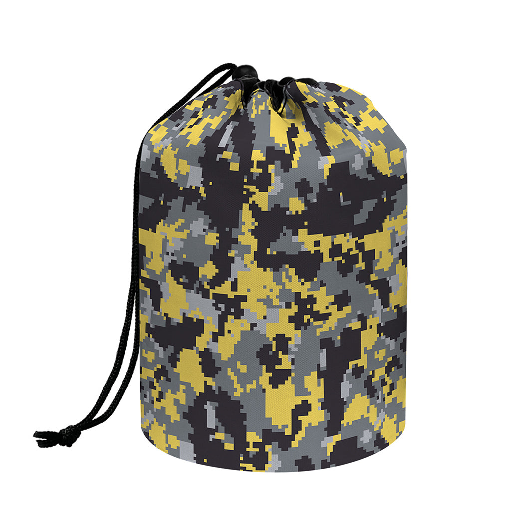 Yellow Black And Grey Digital Camo Print Drawstring Makeup Bag