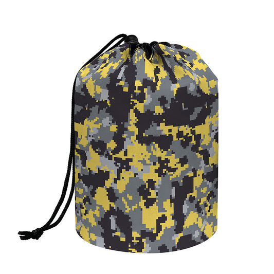 Yellow Black And Grey Digital Camo Print Drawstring Makeup Bag