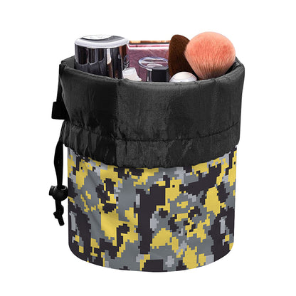 Yellow Black And Grey Digital Camo Print Drawstring Makeup Bag