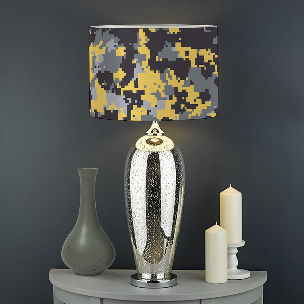 Yellow Black And Grey Digital Camo Print Drum Lamp Shade