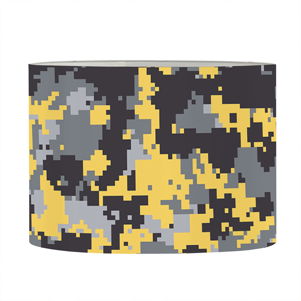 Yellow Black And Grey Digital Camo Print Drum Lamp Shade