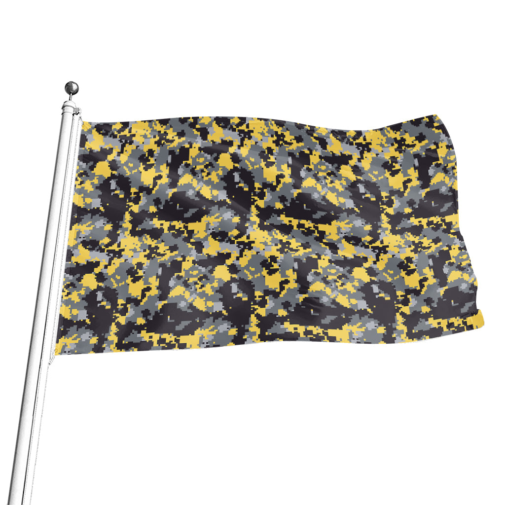 Yellow Black And Grey Digital Camo Print Flag