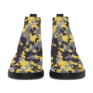 Yellow Black And Grey Digital Camo Print Flat Ankle Boots