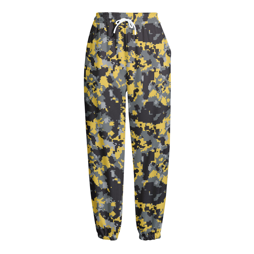 Yellow Black And Grey Digital Camo Print Fleece Lined Knit Pants