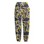 Yellow Black And Grey Digital Camo Print Fleece Lined Knit Pants