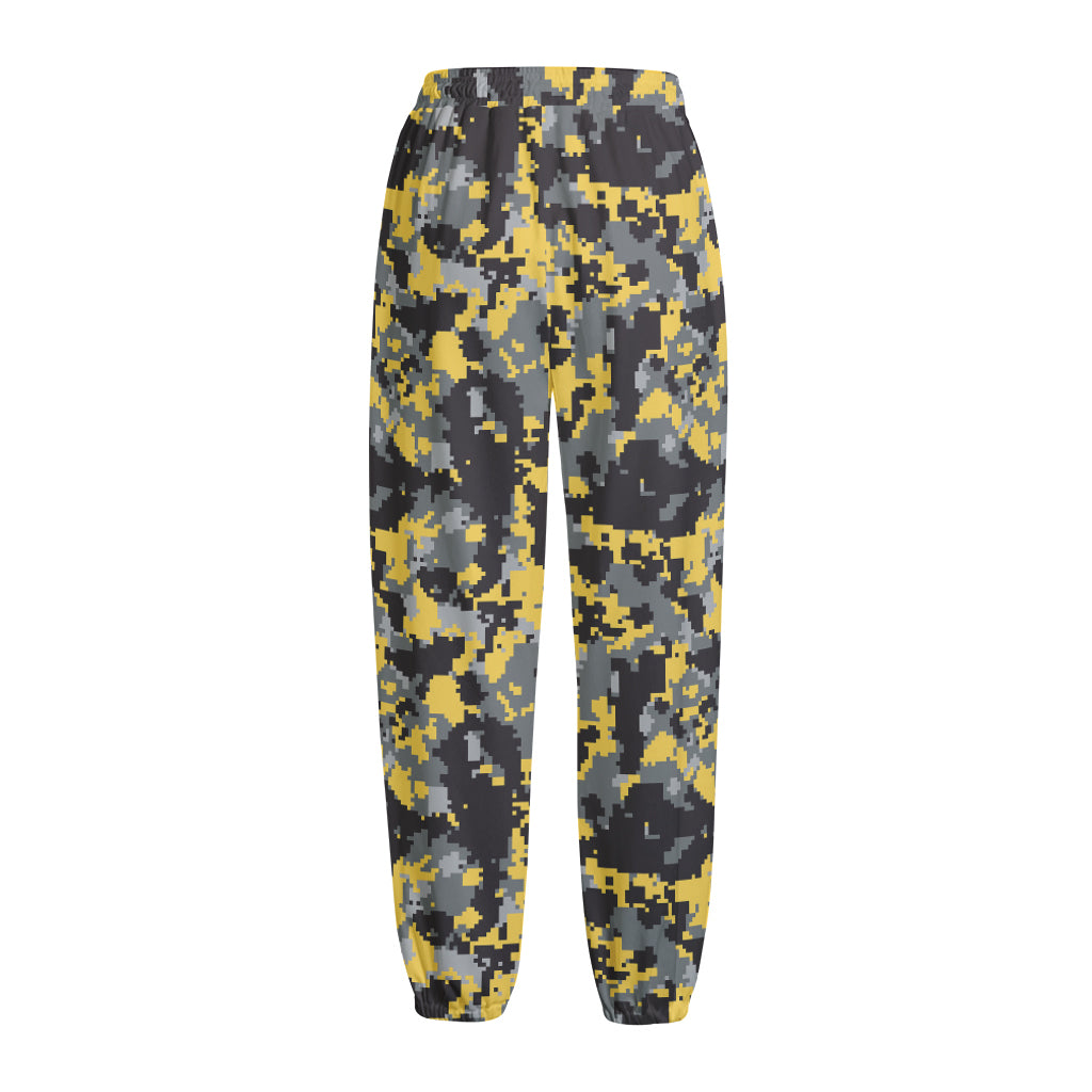 Yellow Black And Grey Digital Camo Print Fleece Lined Knit Pants