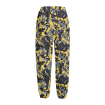 Yellow Black And Grey Digital Camo Print Fleece Lined Knit Pants