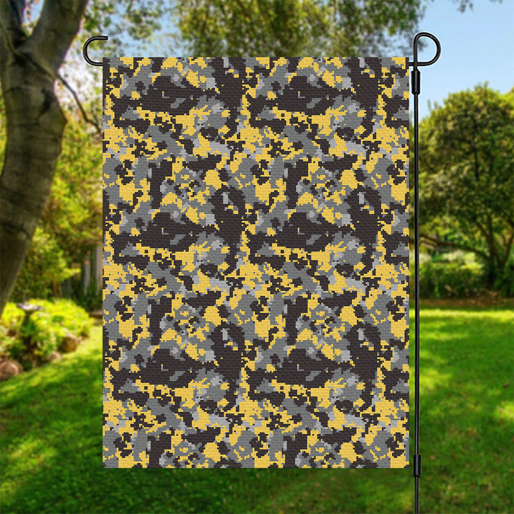 Yellow Black And Grey Digital Camo Print Garden Flag