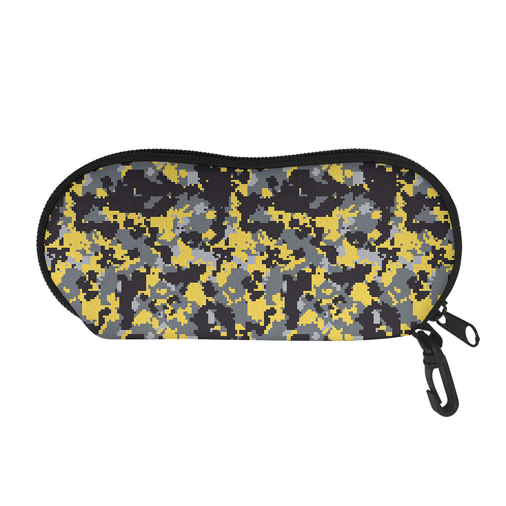 Yellow Black And Grey Digital Camo Print Glasses Case