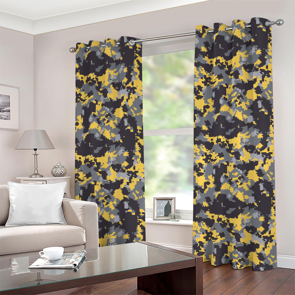 Yellow Black And Grey Digital Camo Print Grommet Curtains