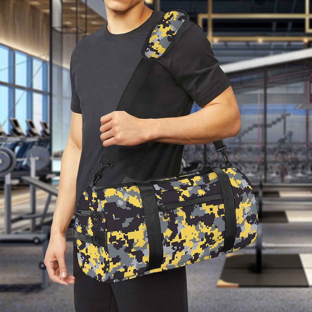 Yellow Black And Grey Digital Camo Print Gym Bag