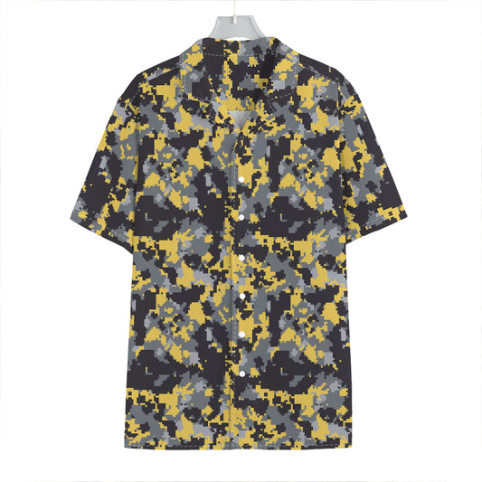 Yellow Black And Grey Digital Camo Print Hawaiian Shirt