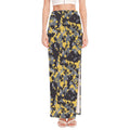 Yellow Black And Grey Digital Camo Print High Slit Maxi Skirt