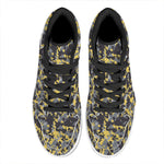 Yellow Black And Grey Digital Camo Print High Top Leather Sneakers