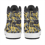 Yellow Black And Grey Digital Camo Print High Top Leather Sneakers