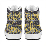 Yellow Black And Grey Digital Camo Print High Top Leather Sneakers