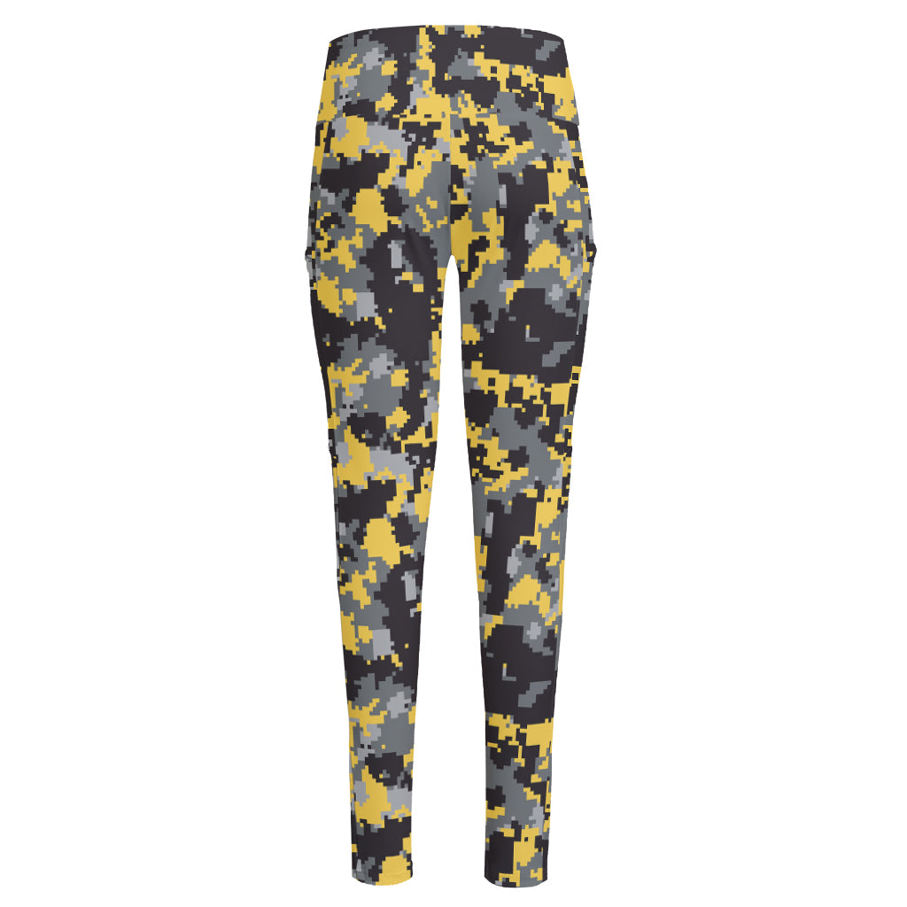 Yellow Black And Grey Digital Camo Print High-Waisted Pocket Leggings