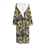 Yellow Black And Grey Digital Camo Print Hooded Bathrobe