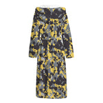 Yellow Black And Grey Digital Camo Print Hooded Bathrobe